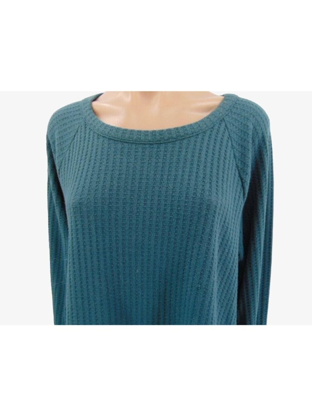 Chaser Green Waffle Knit Tunic Shirt XL Round Neck Button Cuffs Long Sleeve - Picture 2 of 9